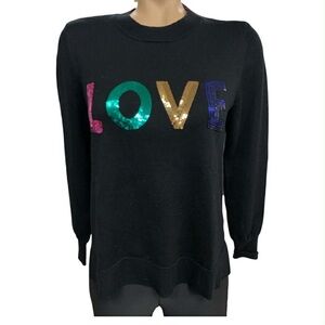 Marled Black Sweater with Colorful Sequin 'LOVE' Design Size L